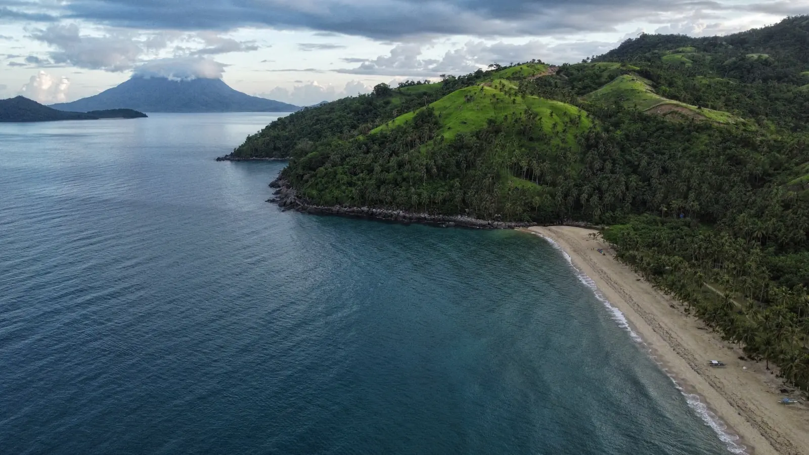 Green volcanic coastline seen from the air